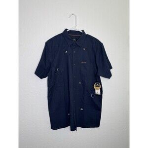 New RIP CURL Men's SWC MOTIF LINEN SS Woven Shirt Navy Medium NWT Embroidered